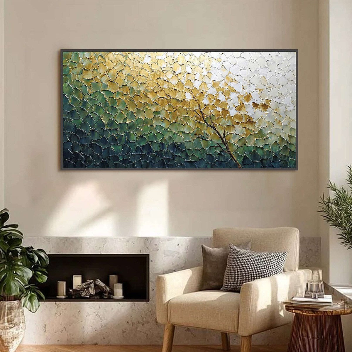 GOLDEN ASCENT: Heavily Textured Abstract Tree Landscape Painting - Image 2