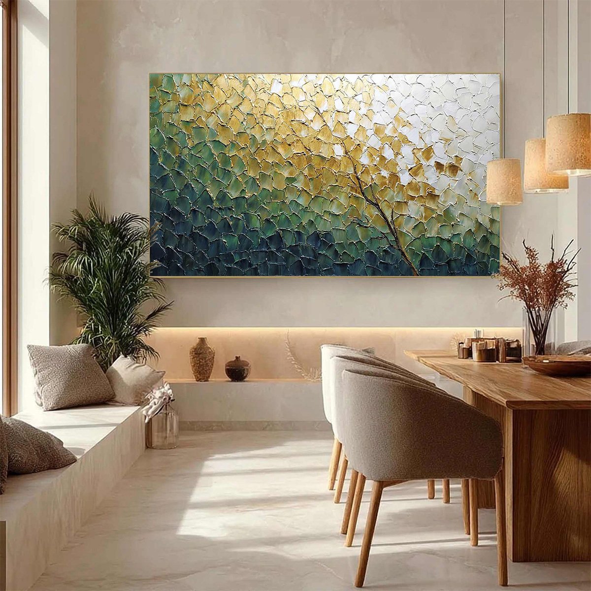 GOLDEN ASCENT: Heavily Textured Abstract Tree Landscape Painting - Image 4
