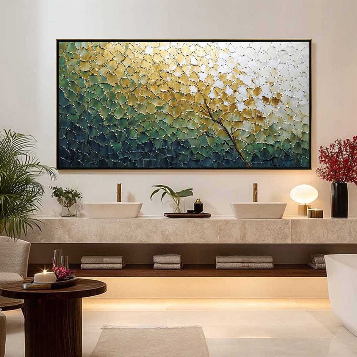 GOLDEN ASCENT: Heavily Textured Abstract Tree Landscape Painting - Image 6