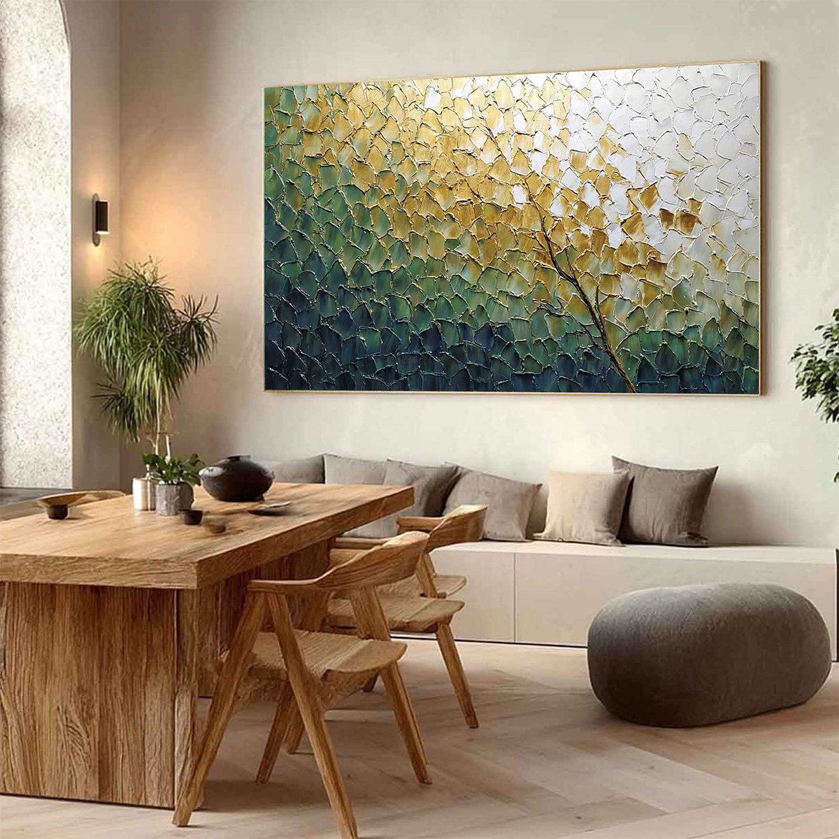 GOLDEN ASCENT: Heavily Textured Abstract Tree Landscape Painting - Image 7