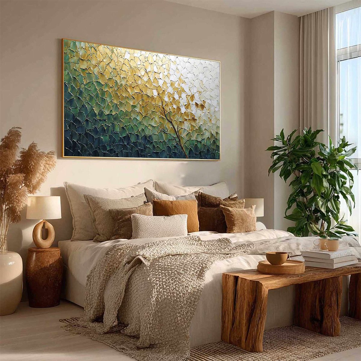 GOLDEN ASCENT: Heavily Textured Abstract Tree Landscape Painting - Image 8