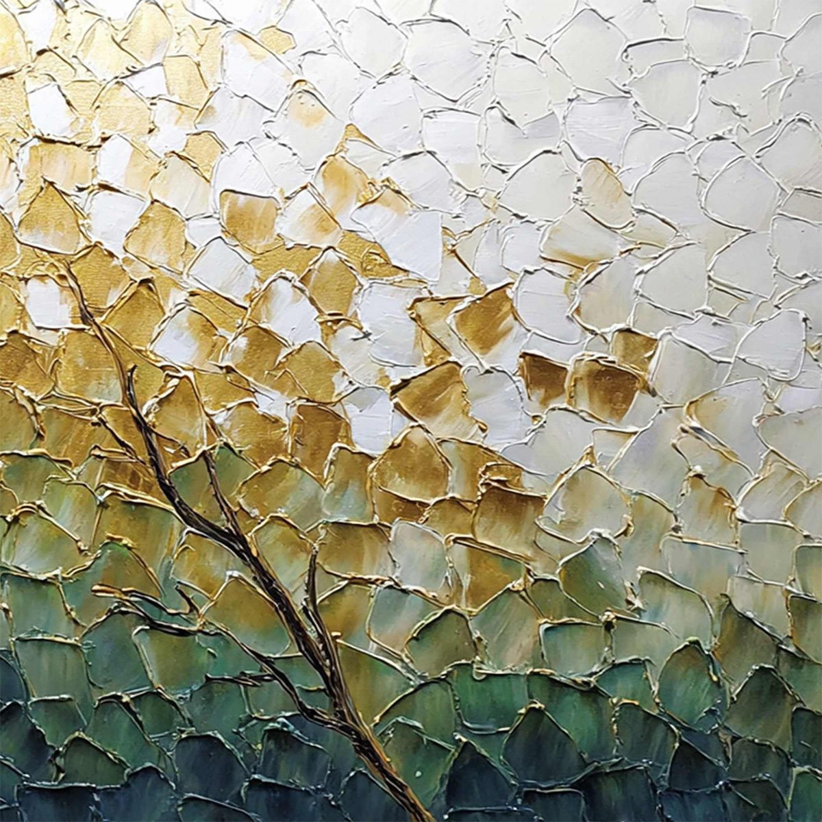 GOLDEN ASCENT: Heavily Textured Abstract Tree Landscape Painting - Image 5