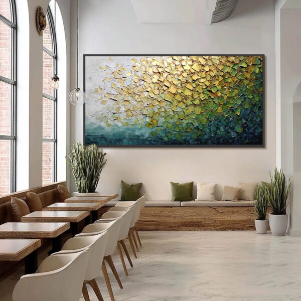GOLDEN CANOPY: Heavily Textured Gold & Green Abstract Impasto Painting