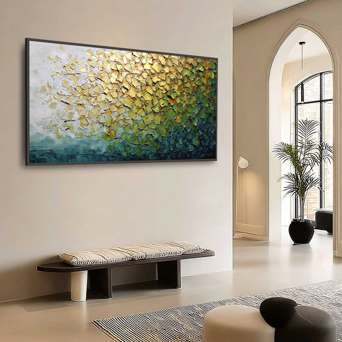 GOLDEN CANOPY: Heavily Textured Gold & Green Abstract Impasto Painting - Image 7