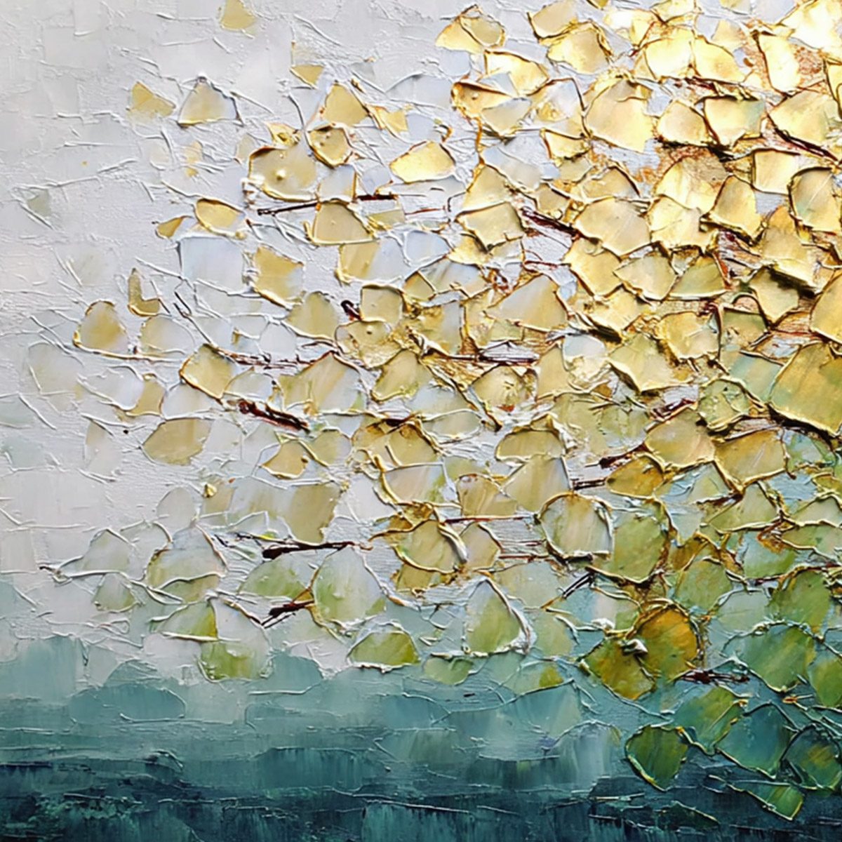 GOLDEN CANOPY: Heavily Textured Gold & Green Abstract Impasto Painting - Image 3