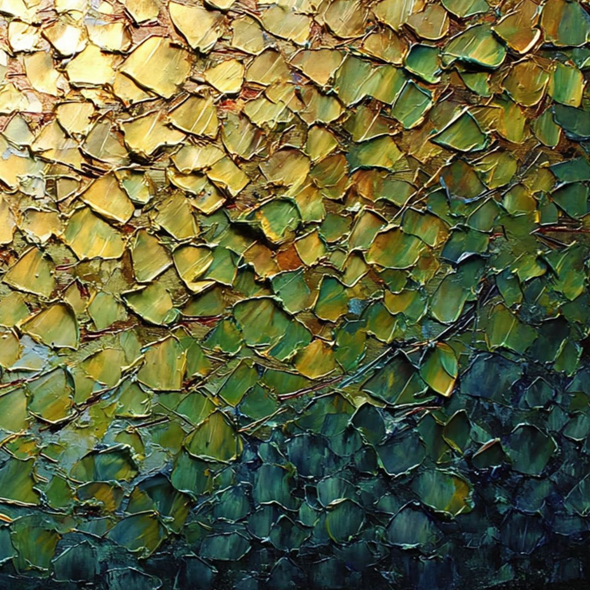 GOLDEN CANOPY: Heavily Textured Gold & Green Abstract Impasto Painting - Image 5