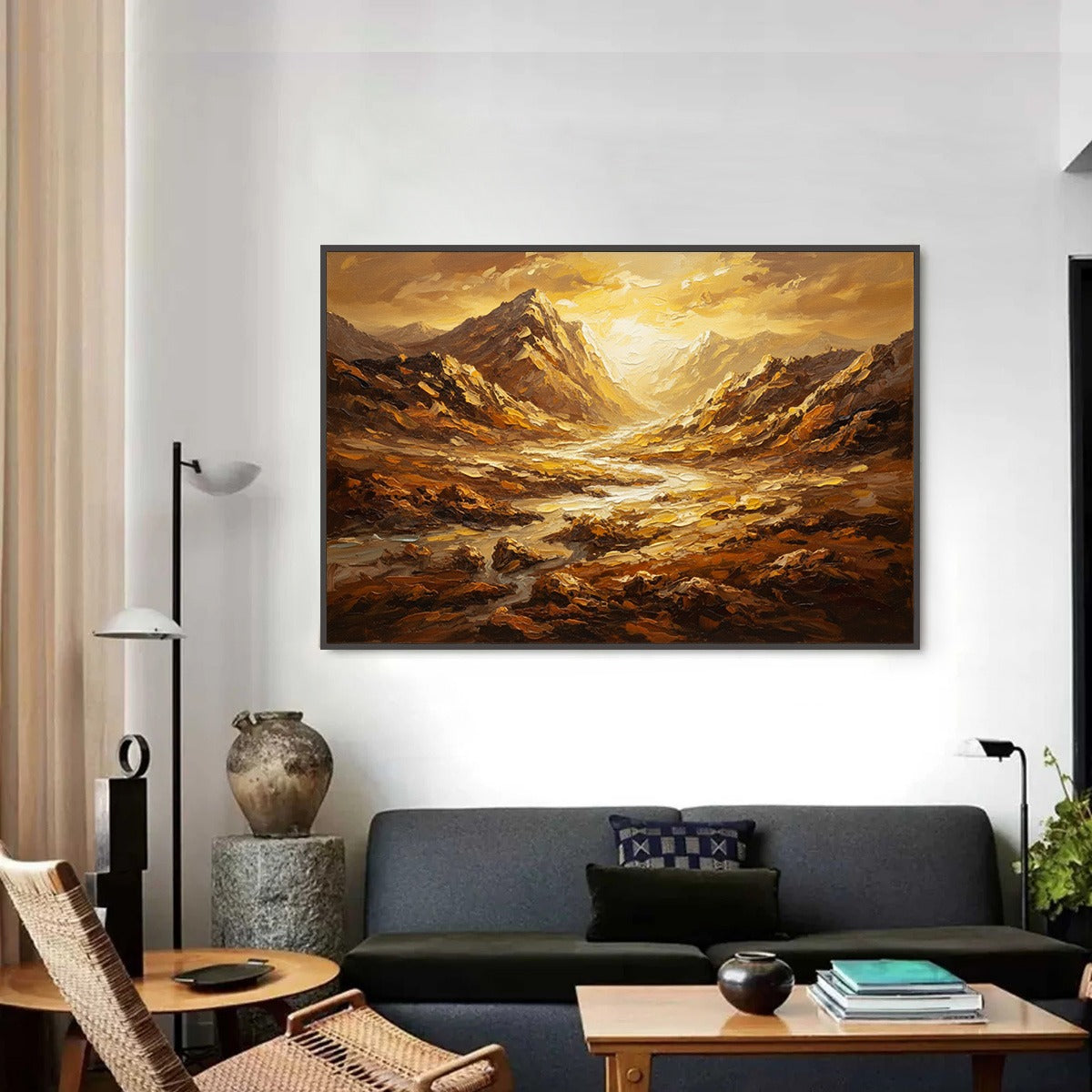 GOLDEN CANYON: Textured Impasto Mountain Valley Landscape Painting - Image 2