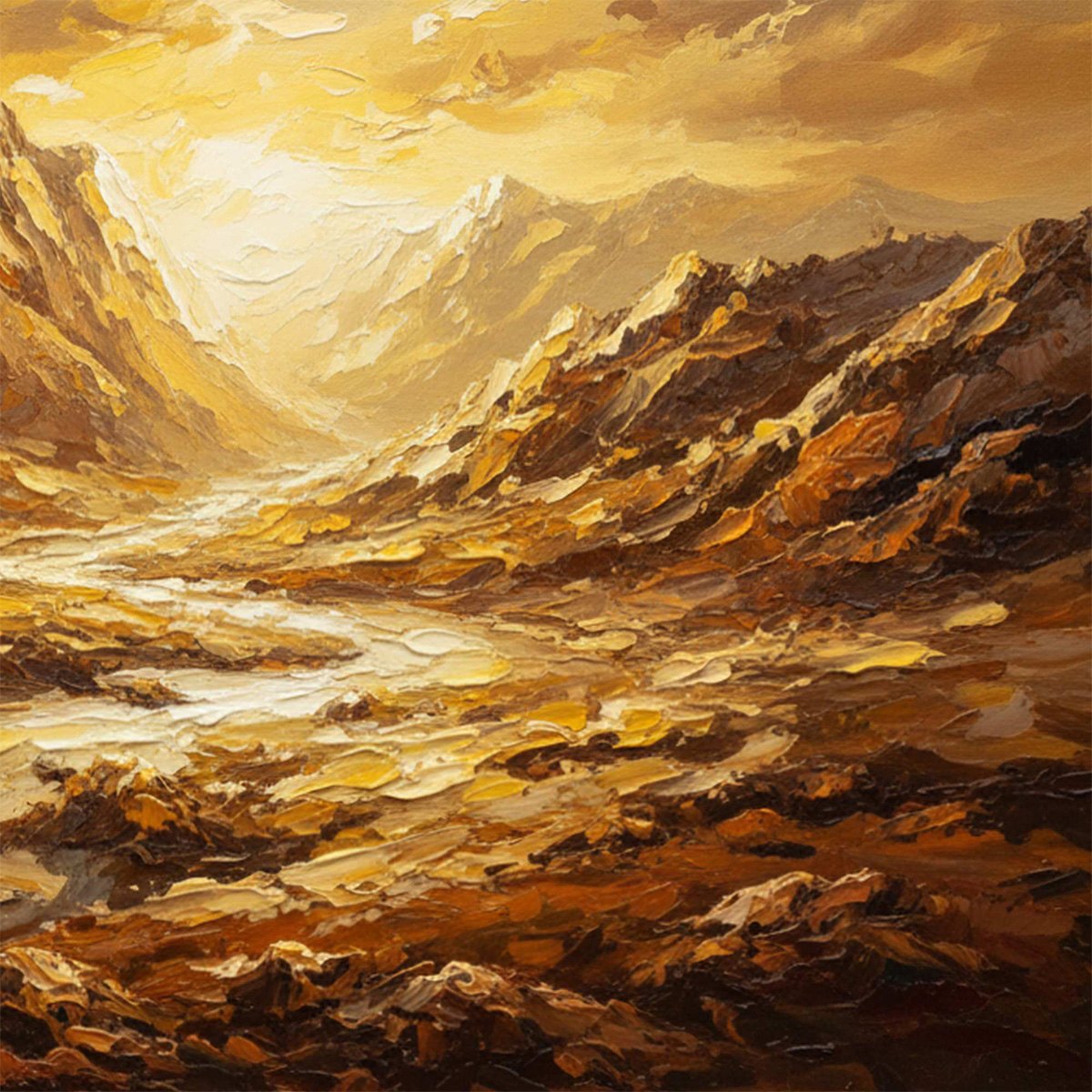 GOLDEN CANYON: Textured Impasto Mountain Valley Landscape Painting - Image 5