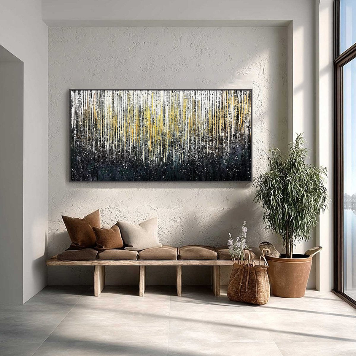GOLDEN CASCADE: Large Textured Abstract Gold and Black Painting - Image 2
