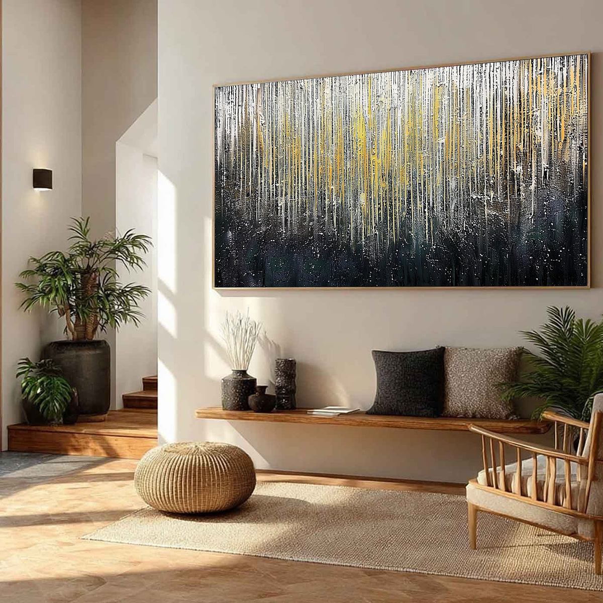 GOLDEN CASCADE: Large Textured Abstract Gold and Black Painting - Image 8