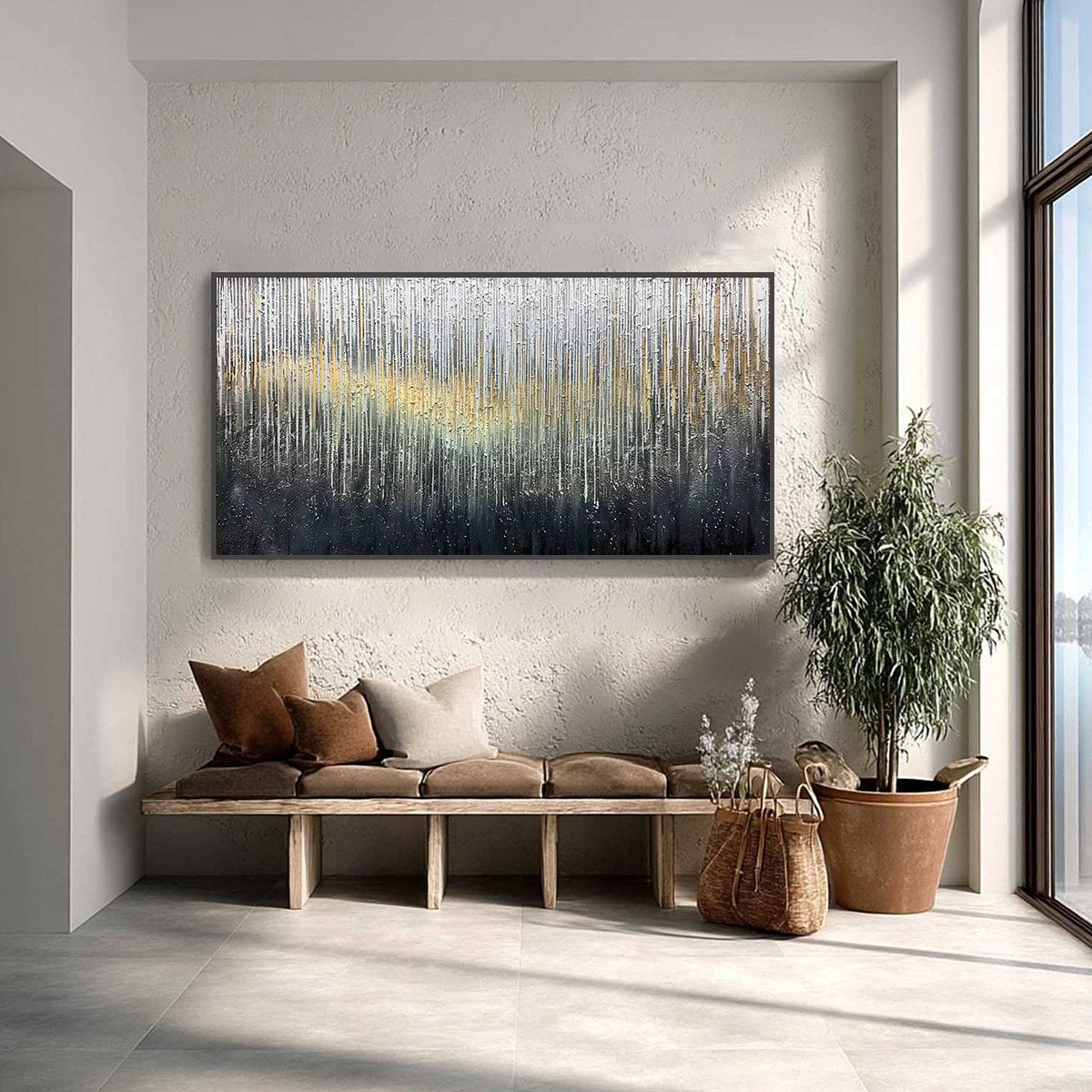 GOLDEN CASCADE: Large Textured Abstract Impasto Painting with Gold and Silver - Image 2