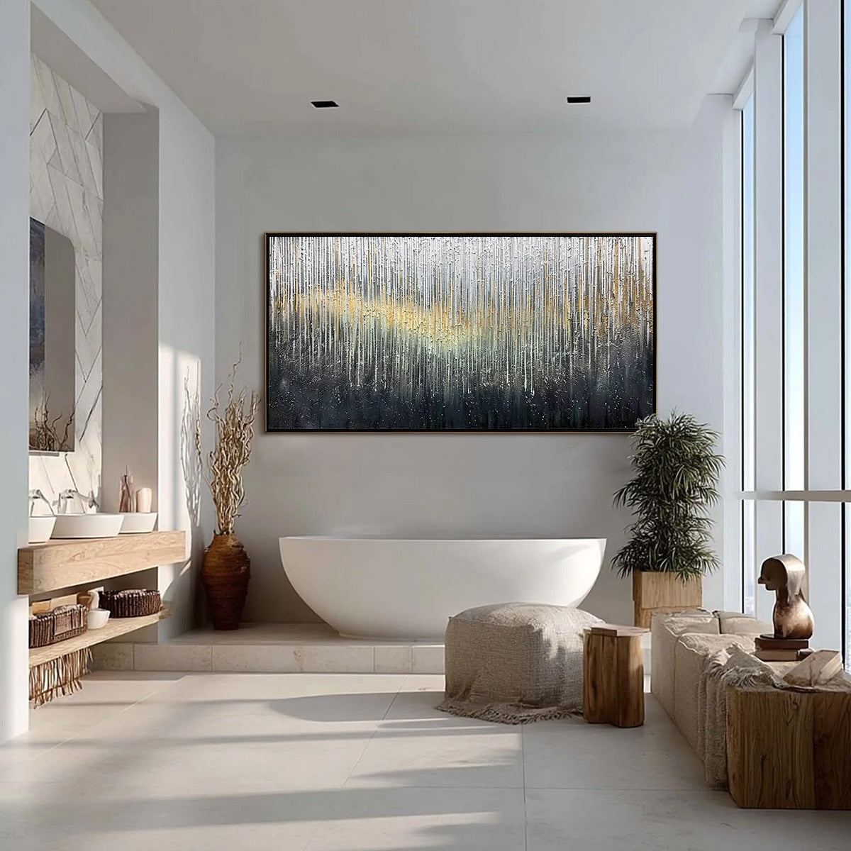 GOLDEN CASCADE: Large Textured Abstract Impasto Painting with Gold and Silver - Image 4