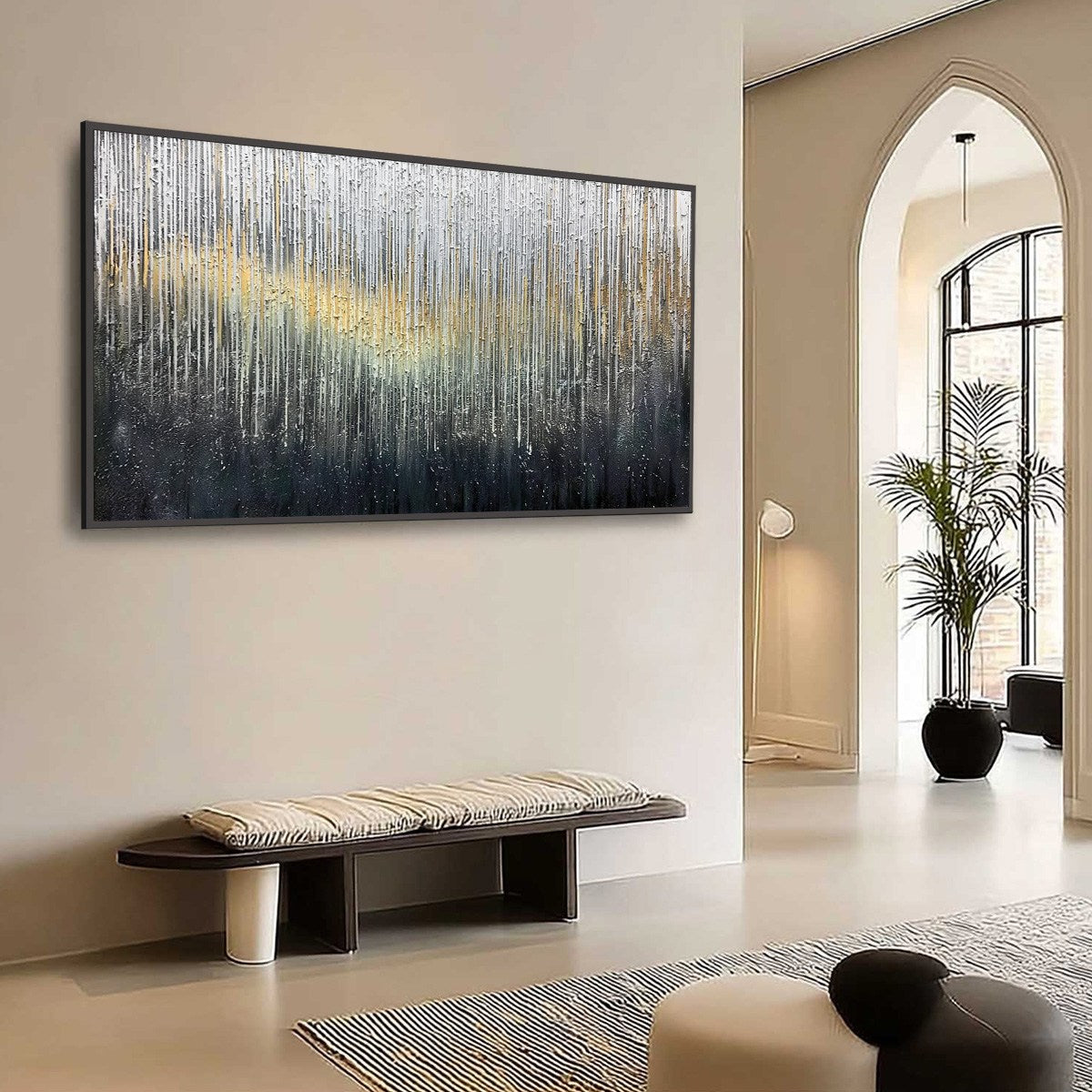 GOLDEN CASCADE: Large Textured Abstract Impasto Painting with Gold and Silver - Image 7