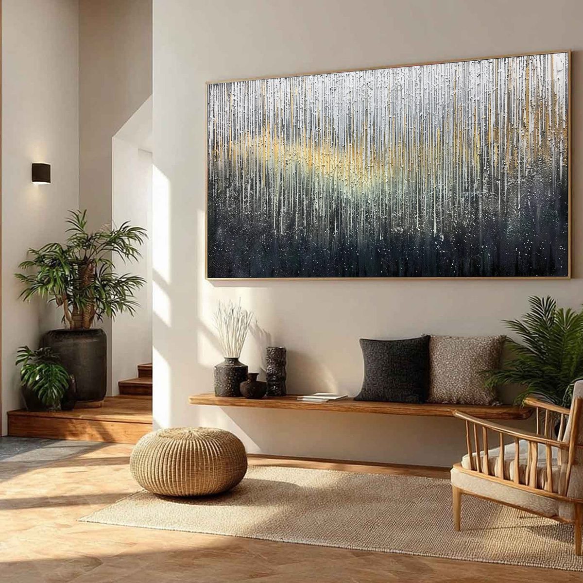 GOLDEN CASCADE: Large Textured Abstract Impasto Painting with Gold and Silver - Image 8