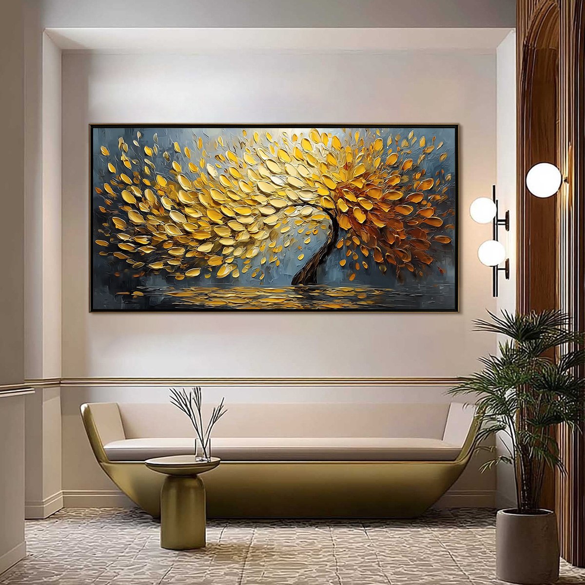 GOLDEN CASCADE: Textured Palette Knife Impasto Tree Painting - Image 2