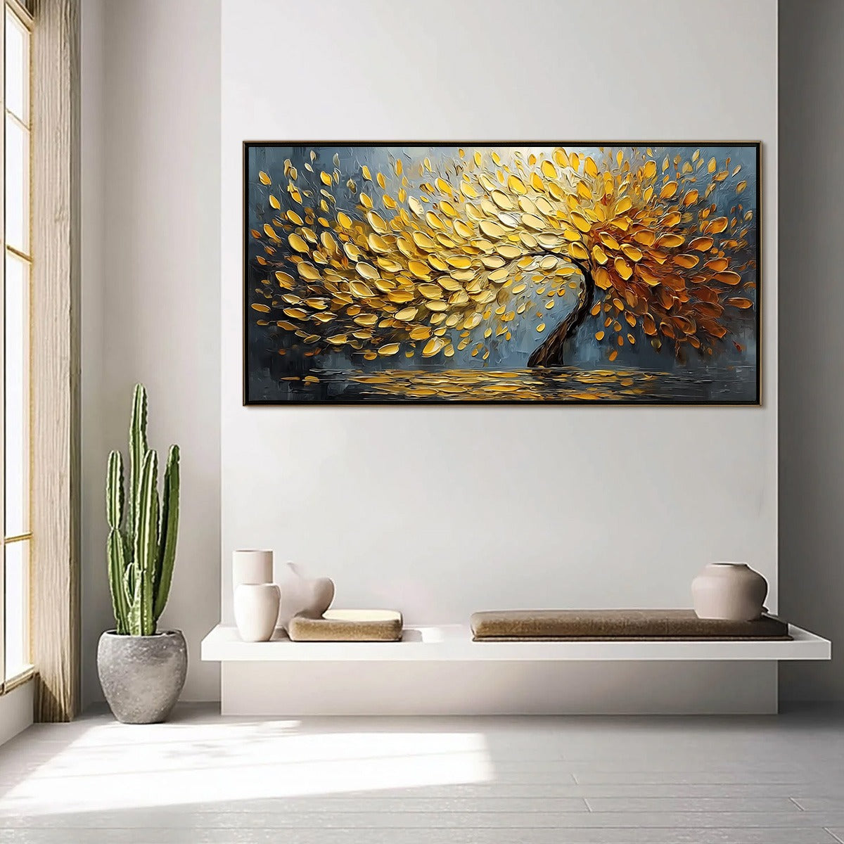 GOLDEN CASCADE: Textured Palette Knife Impasto Tree Painting - Image 4
