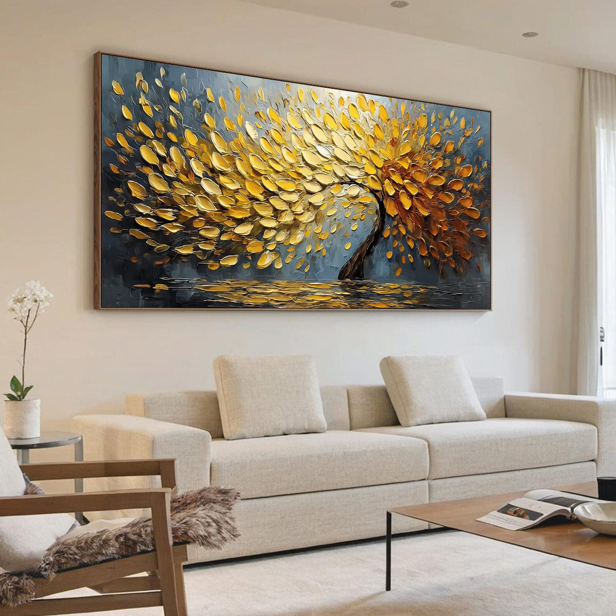 GOLDEN CASCADE: Textured Palette Knife Impasto Tree Painting - Image 7