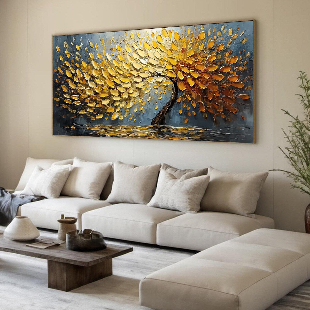 GOLDEN CASCADE: Textured Palette Knife Impasto Tree Painting - Image 8