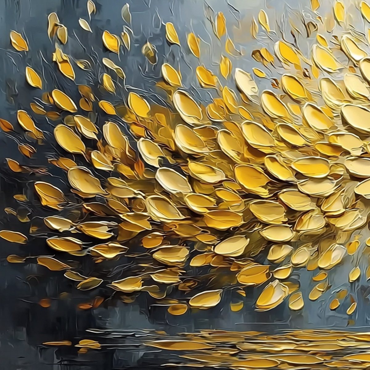 GOLDEN CASCADE: Textured Palette Knife Impasto Tree Painting - Image 3