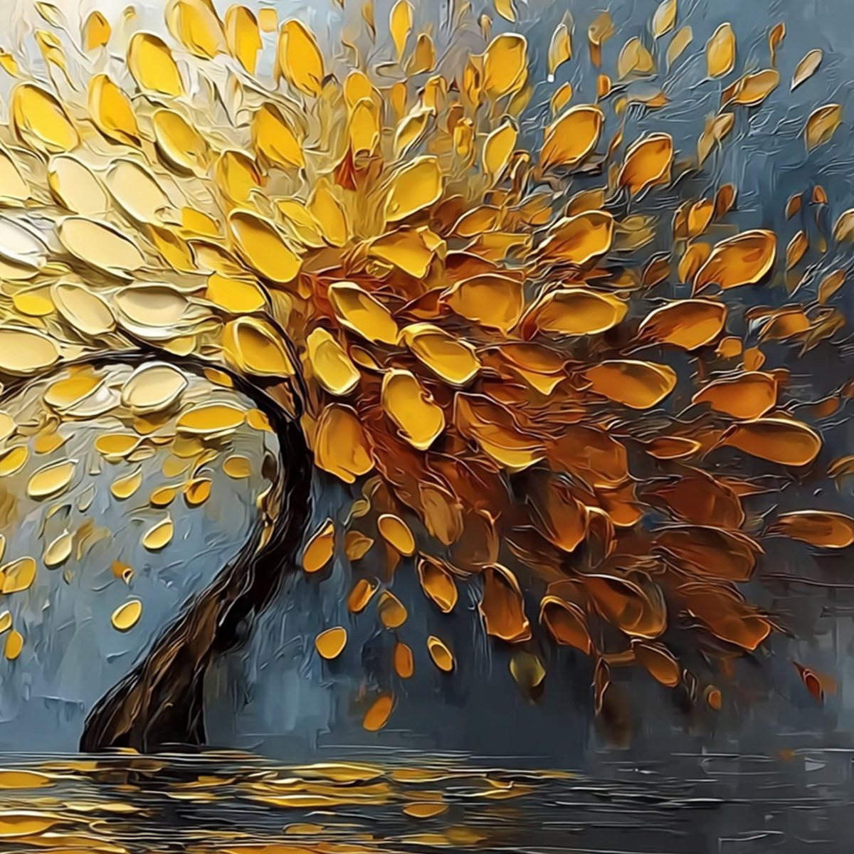 GOLDEN CASCADE: Textured Palette Knife Impasto Tree Painting - Image 5