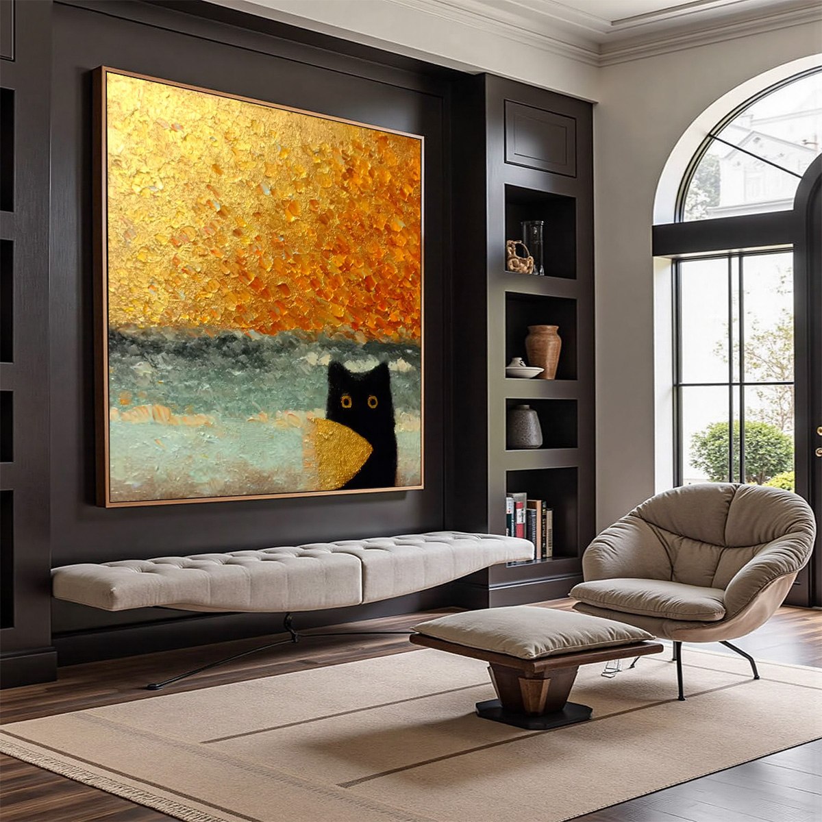 GOLDEN CATCH: Textured Gold Leaf Abstract Cat Painting - Image 6