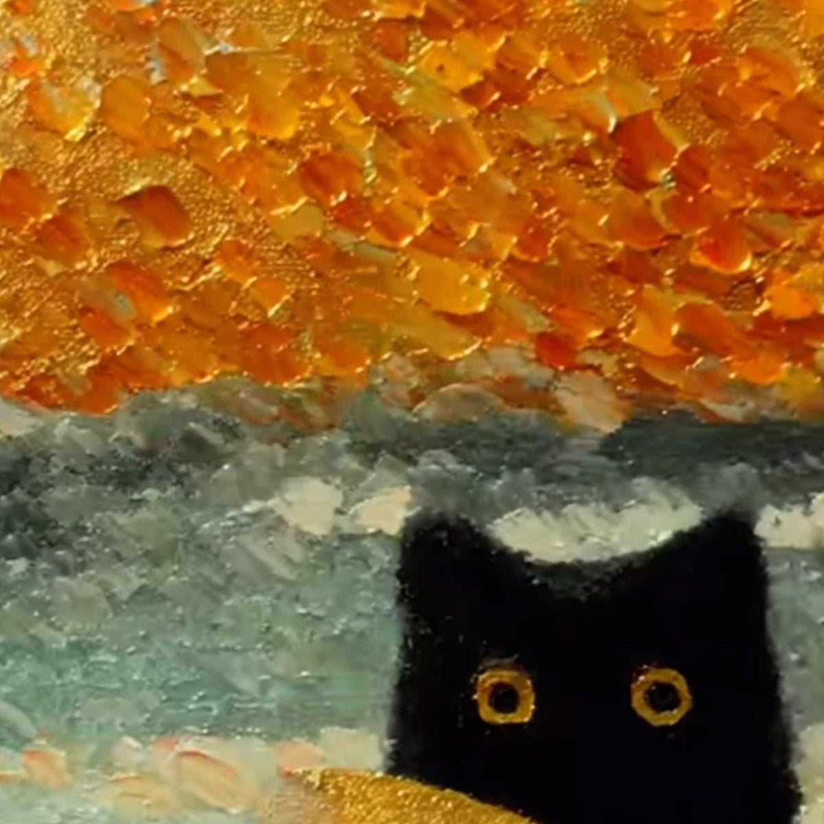GOLDEN CATCH: Textured Gold Leaf Abstract Cat Painting - Image 3