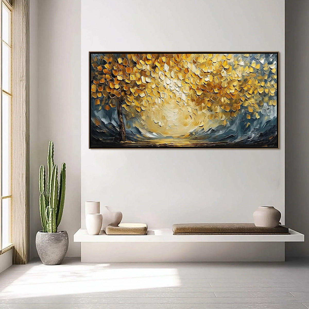 GOLDEN EMBRACE: Textured Golden Leaf Tree Impasto Landscape Painting - Image 4