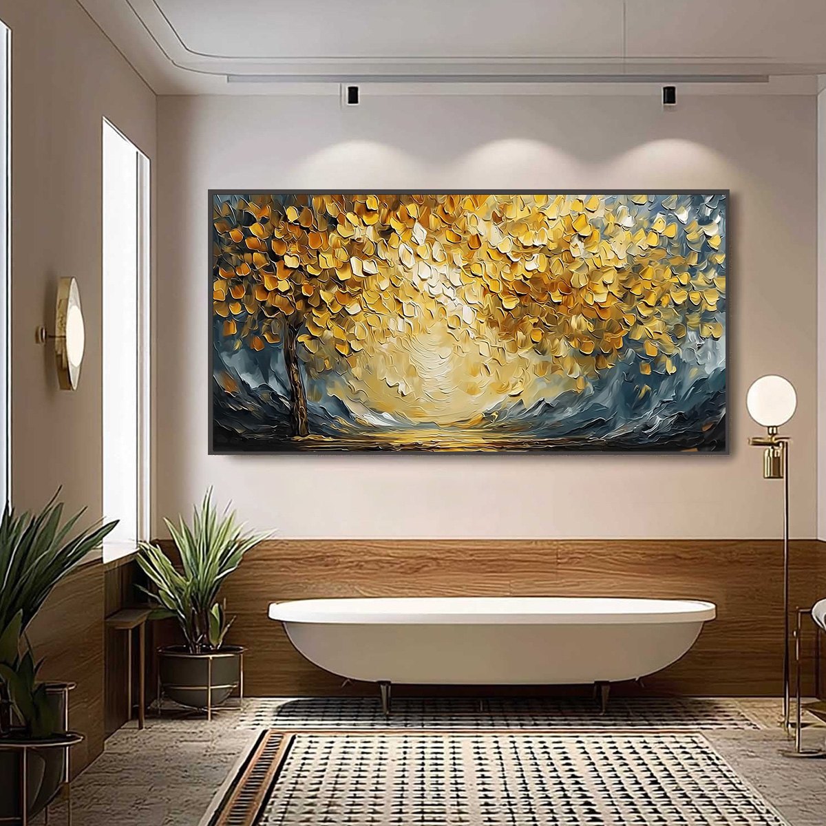 GOLDEN EMBRACE: Textured Golden Leaf Tree Impasto Landscape Painting - Image 6