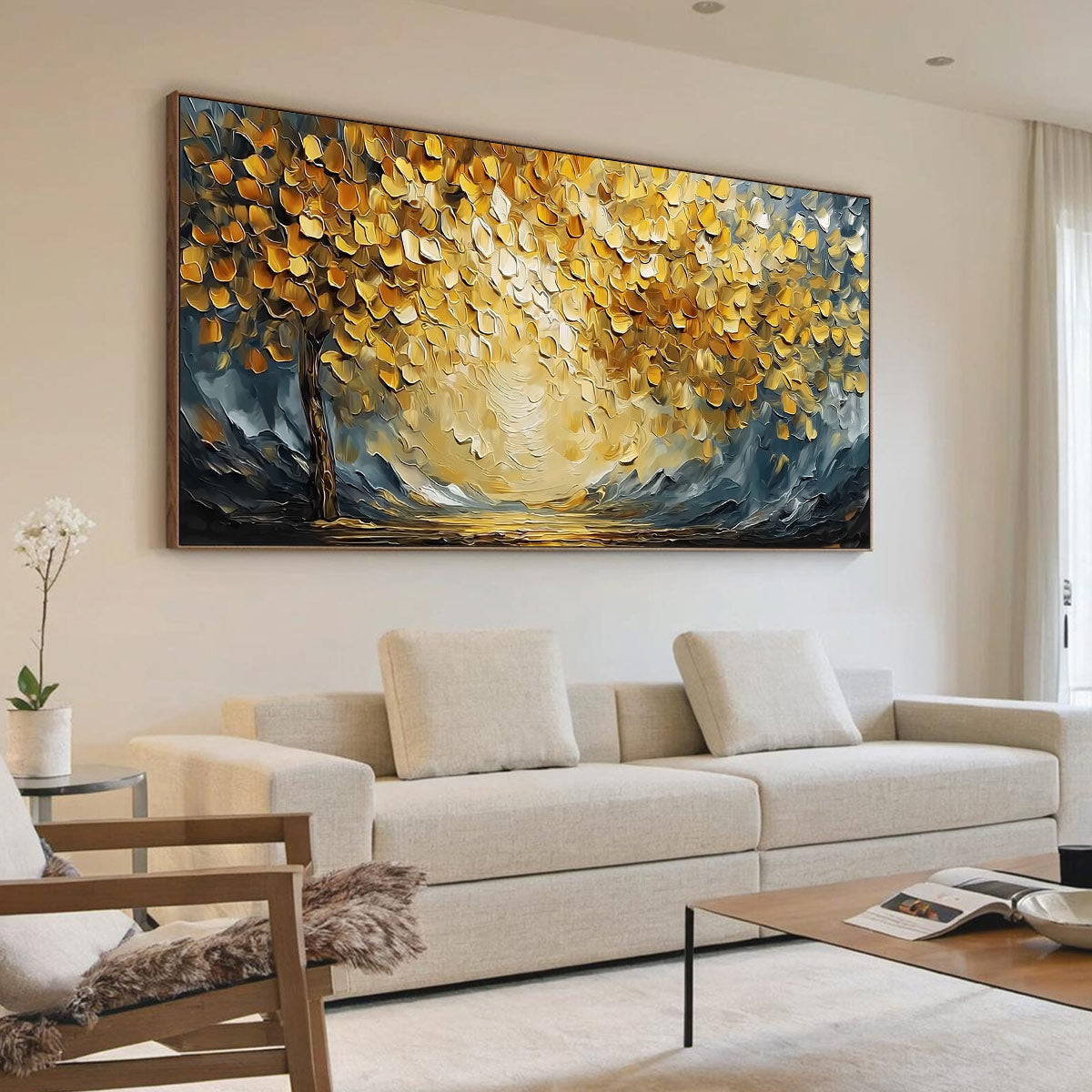 GOLDEN EMBRACE: Textured Golden Leaf Tree Impasto Landscape Painting - Image 7