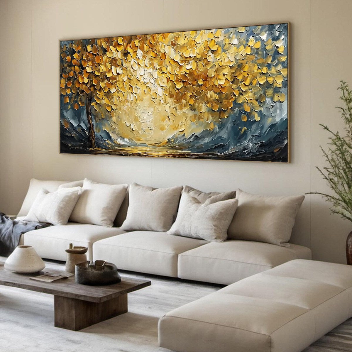 GOLDEN EMBRACE: Textured Golden Leaf Tree Impasto Landscape Painting - Image 8