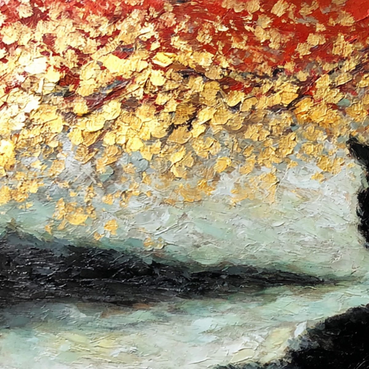 GOLDEN GAZE: Textured Impasto Black Cat Painting with Gold Leaf - Image 5