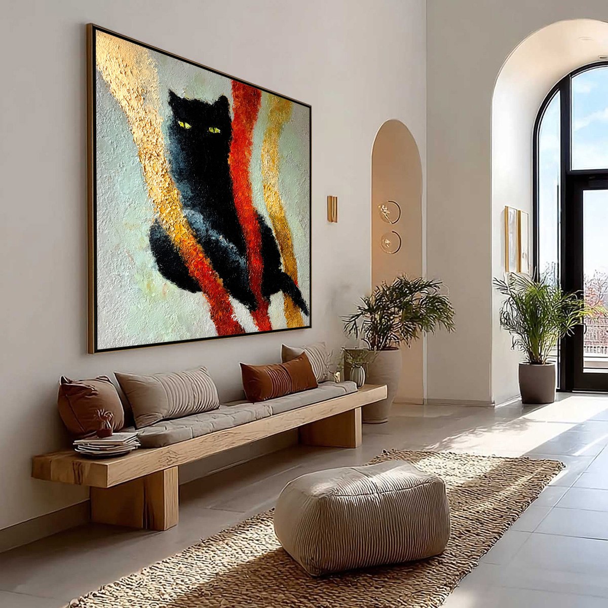 GOLDEN GAZE: Textured Impasto Black Cat Painting with Golden Accents - Image 7