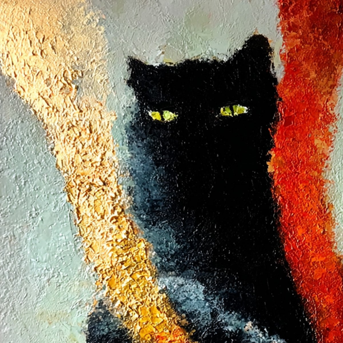 GOLDEN GAZE: Textured Impasto Black Cat Painting with Golden Accents - Image 5
