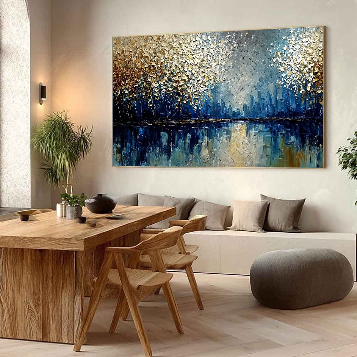 GOLDEN HORIZON: Textured Abstract Cityscape Painting with Golden Hues - Image 7