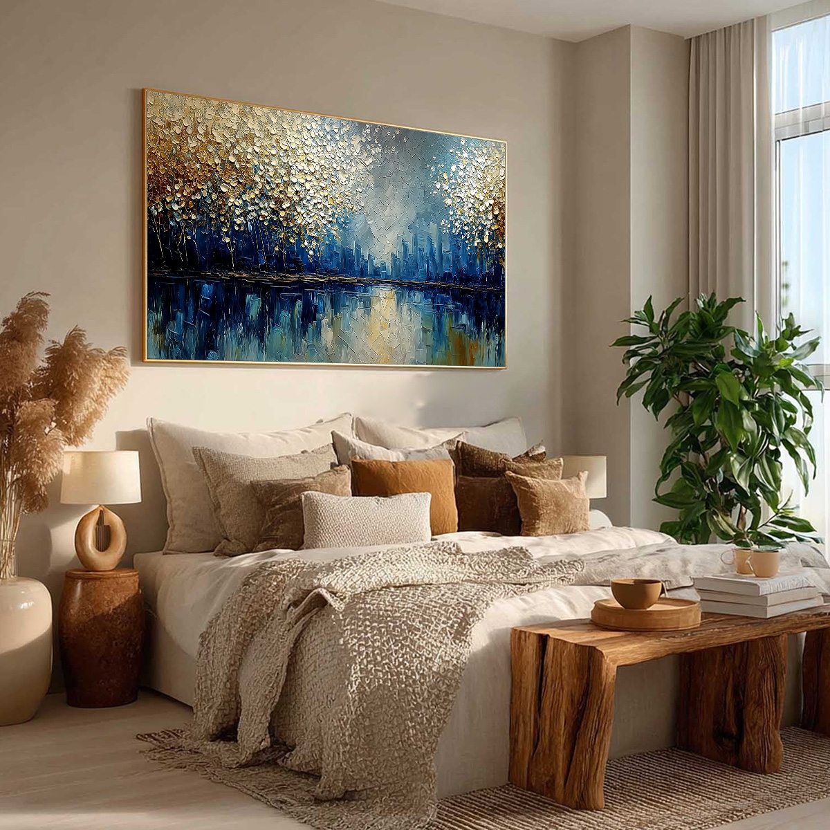 GOLDEN HORIZON: Textured Abstract Cityscape Painting with Golden Hues - Image 8