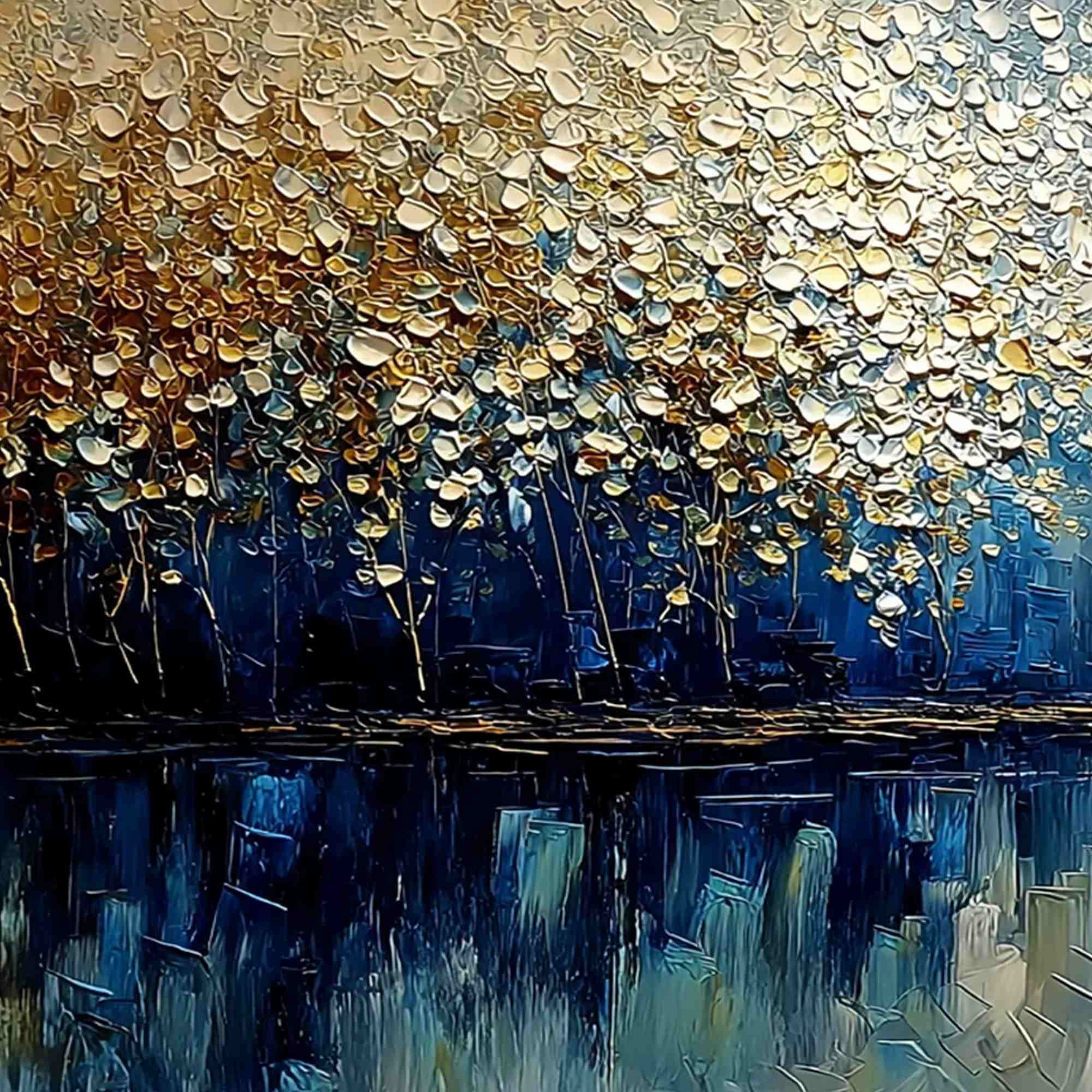 GOLDEN HORIZON: Textured Abstract Cityscape Painting with Golden Hues - Image 3