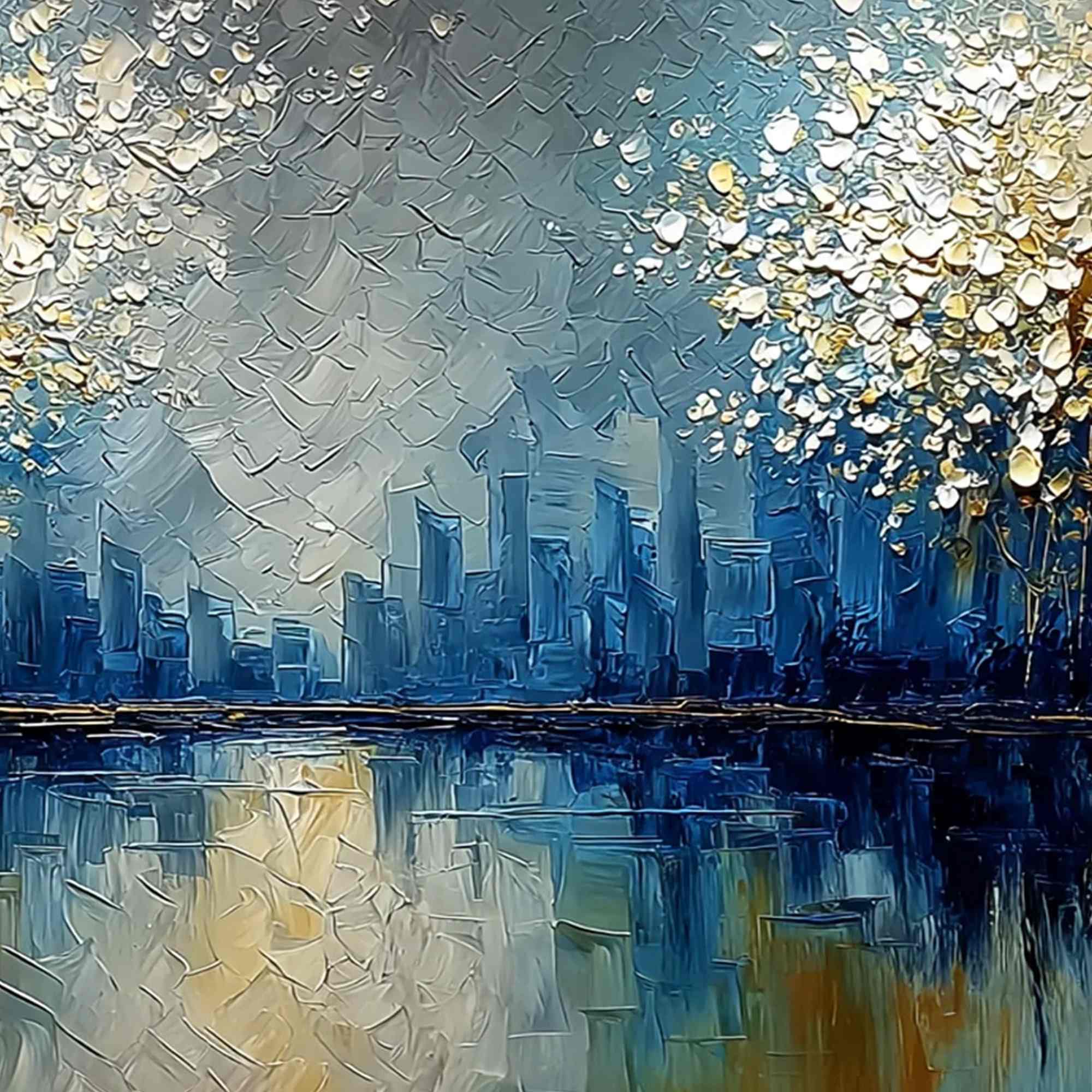 GOLDEN HORIZON: Textured Abstract Cityscape Painting with Golden Hues - Image 5