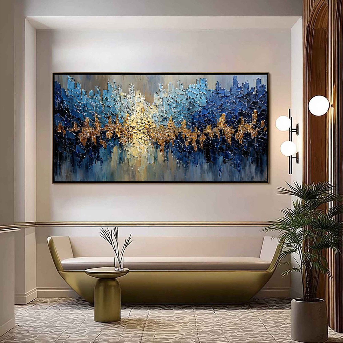 GOLDEN HORIZON: Textured Abstract Cityscape Palette Knife Art - Image 2