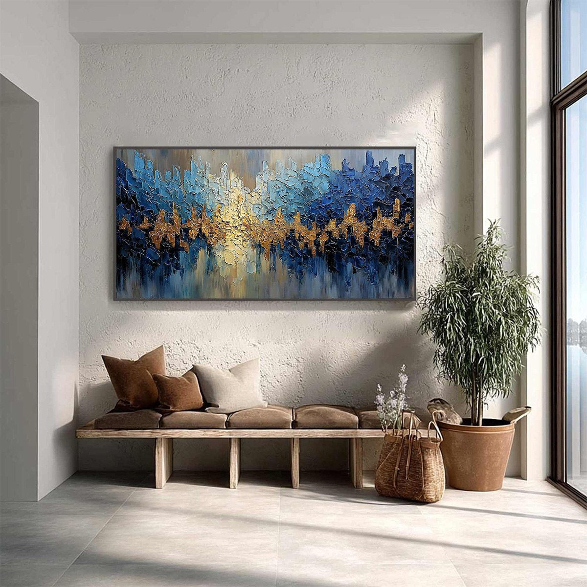 GOLDEN HORIZON: Textured Abstract Cityscape Palette Knife Art - Image 4