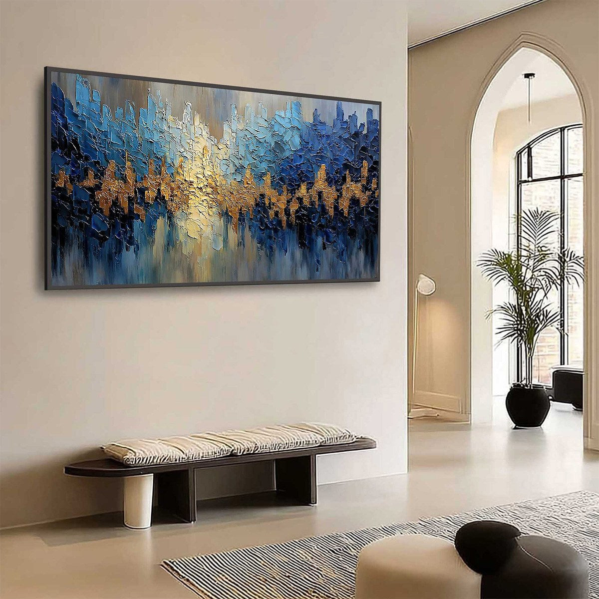 GOLDEN HORIZON: Textured Abstract Cityscape Palette Knife Art - Image 7