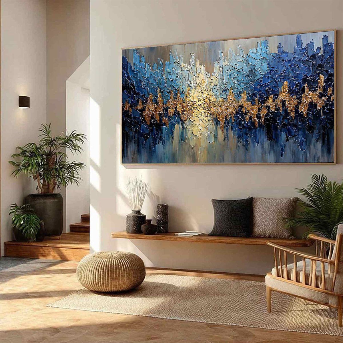 GOLDEN HORIZON: Textured Abstract Cityscape Palette Knife Art - Image 8