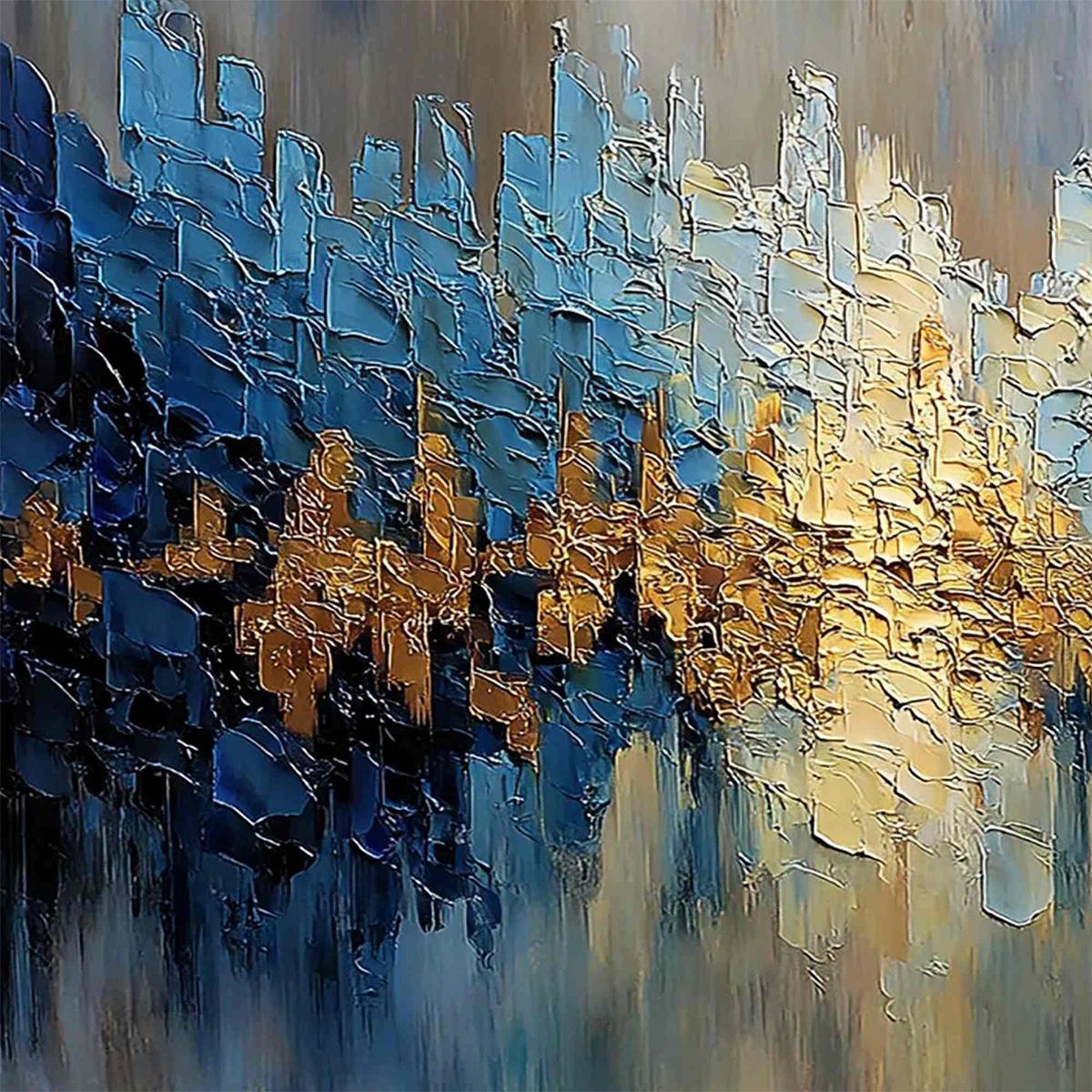 GOLDEN HORIZON: Textured Abstract Cityscape Palette Knife Art - Image 5