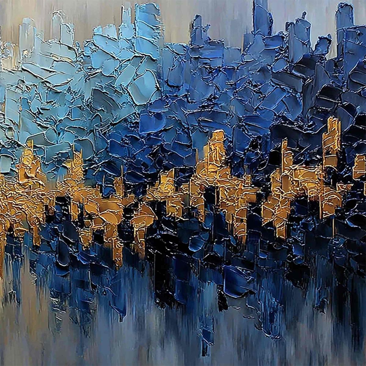 GOLDEN HORIZON: Textured Abstract Cityscape Palette Knife Art - Image 3
