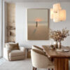 GOLDEN HOUR SOLACE: Minimalist Wabi Sabi Beach Scene Oil Painting