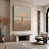 GOLDEN HOUR SOLACE: Minimalist Wabi Sabi Beach Scene Oil Painting