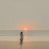 GOLDEN HOUR SOLACE: Minimalist Wabi Sabi Beach Scene Oil Painting