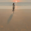 GOLDEN HOUR SOLACE: Minimalist Wabi Sabi Beach Scene Oil Painting