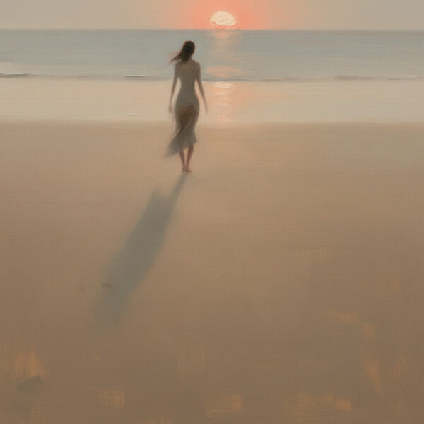GOLDEN HOUR SOLACE: Minimalist Wabi Sabi Beach Scene Oil Painting