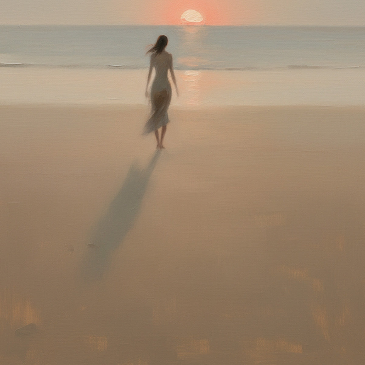 GOLDEN HOUR SOLACE: Minimalist Wabi Sabi Beach Scene Oil Painting - Image 5