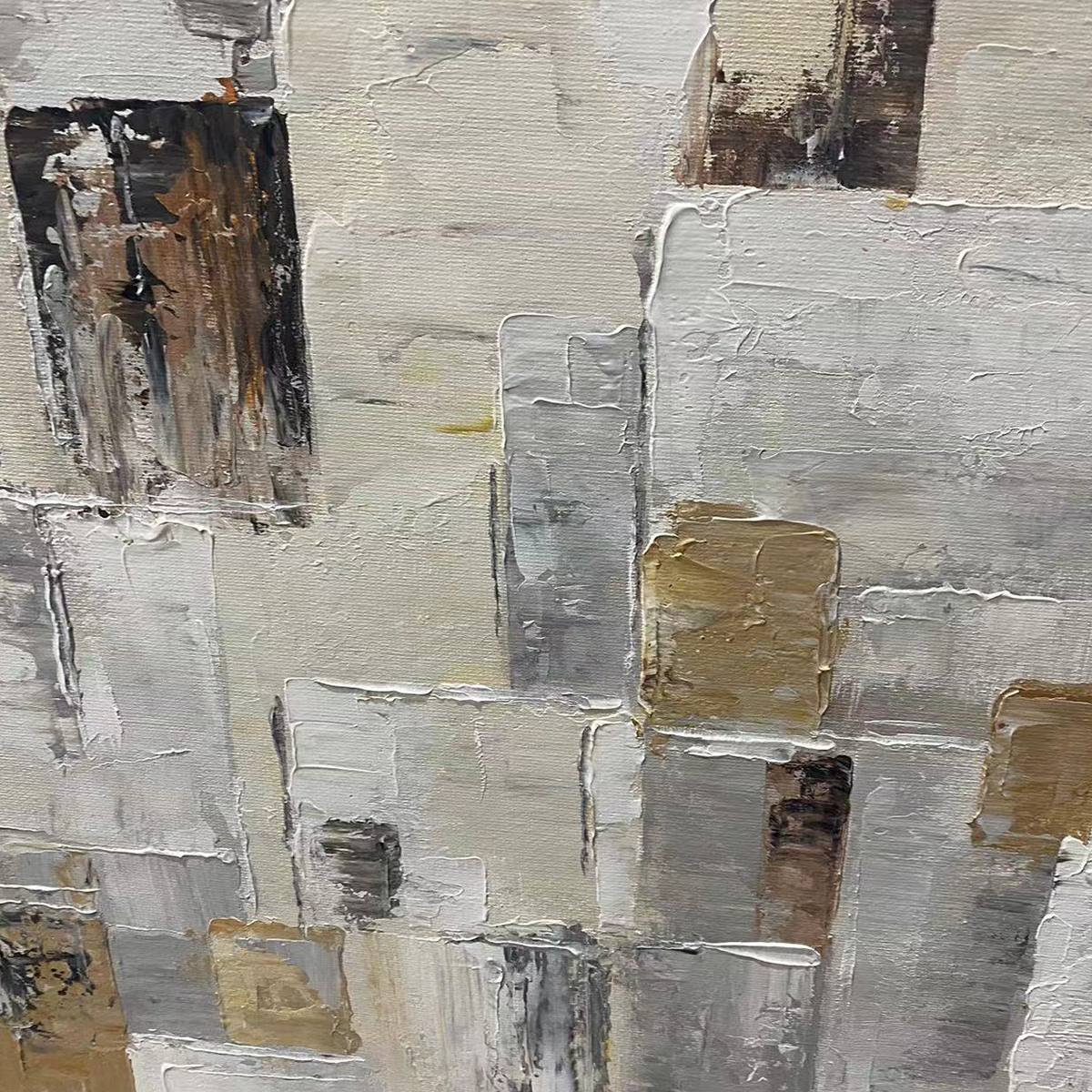 Ready to Ship | Golden Intersection: Abstract Geometric Textured Oil Wall Art - Image 2